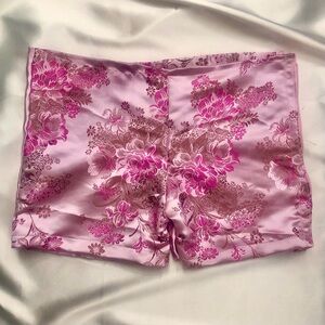 Pink Floral Satin Shorts